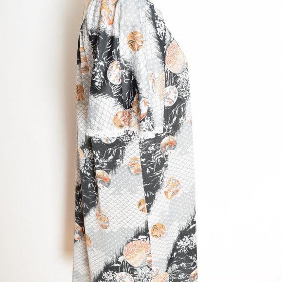 vintage 70s nightgown lingerie dress ASIAN print flutter hippie boho mini M - Picture 5 of 7